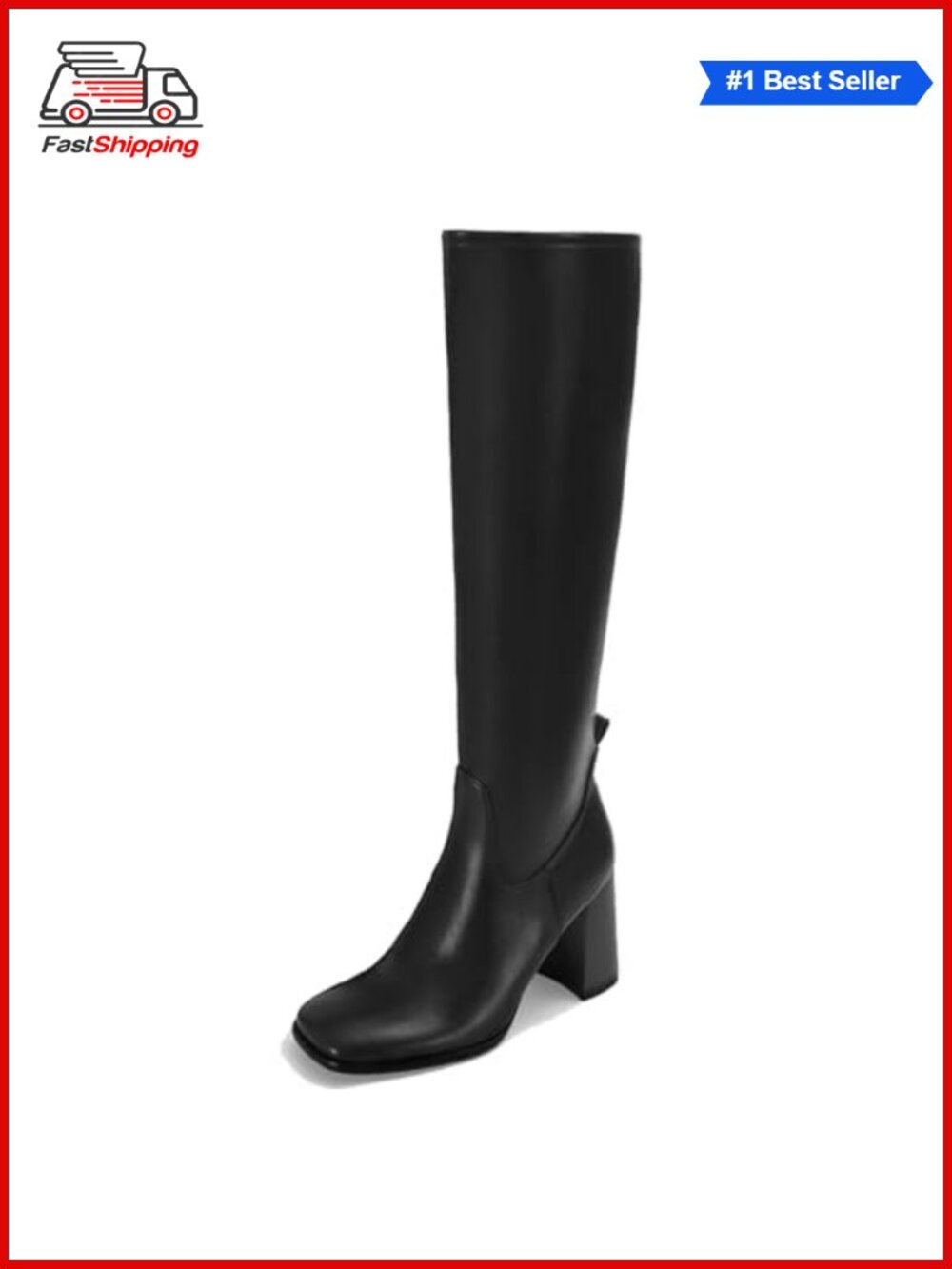 ✨ Women's Chunky Heel Knee High Boots Faux Leather Square Toe Riding Boots
